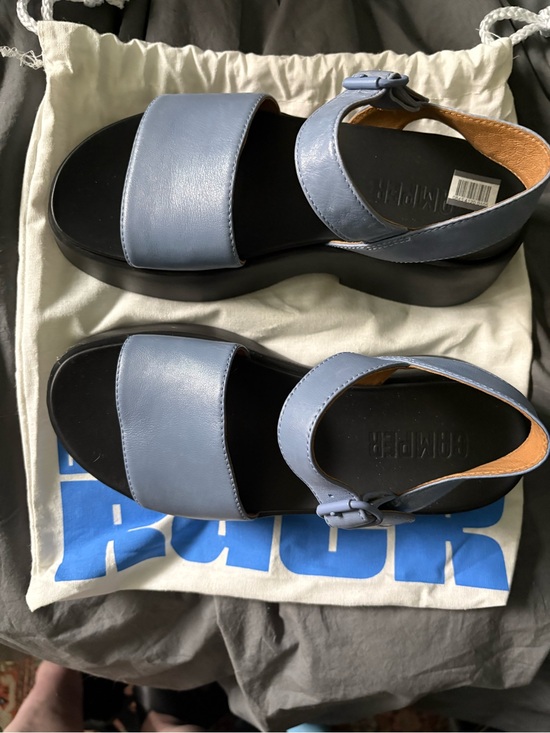 Camper Shoes - Camper Light Blue Leather Strap Platform Sandals